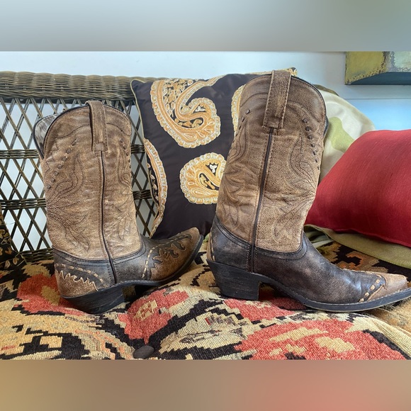 Laredo Women's Western Cowboy Boots Cullison Bucklace Black/tan crackle-leopard - Picture 9 of 16